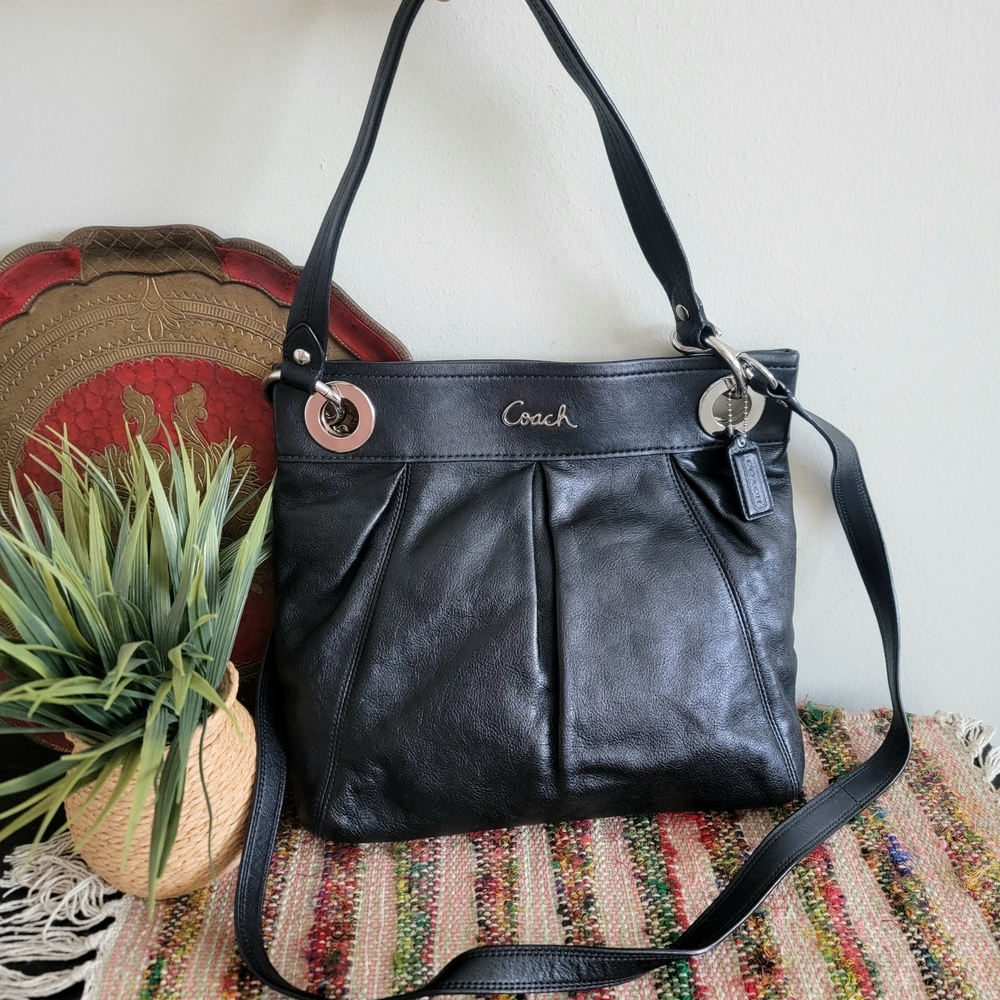 Coach Black Leather Satchel Bag Shoulder Crossbody Bag Convertible Purse